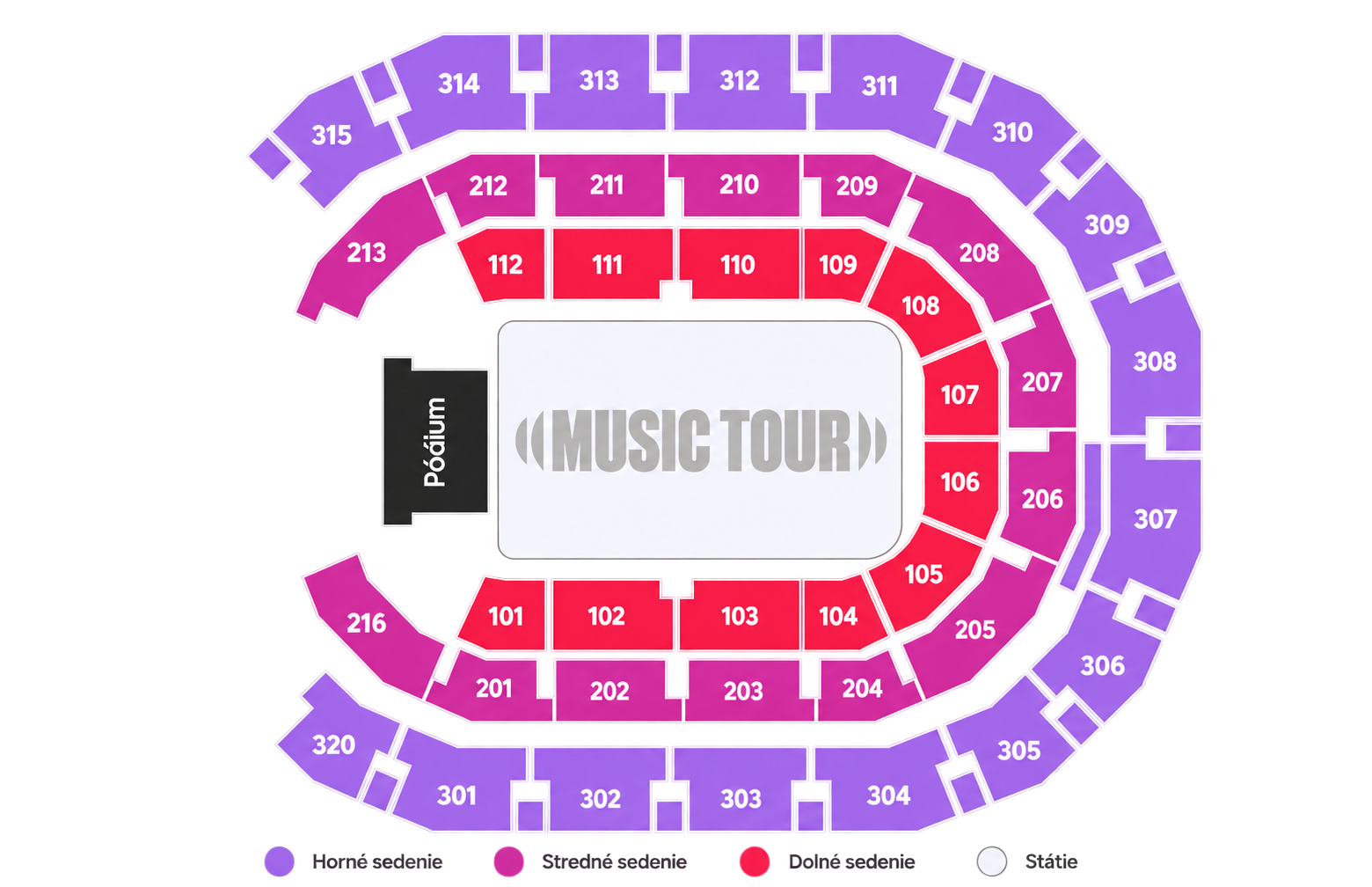 Mapa kategórií vstupeniek na koncert Bryana Adamsa v MVM Dome v Budapešti